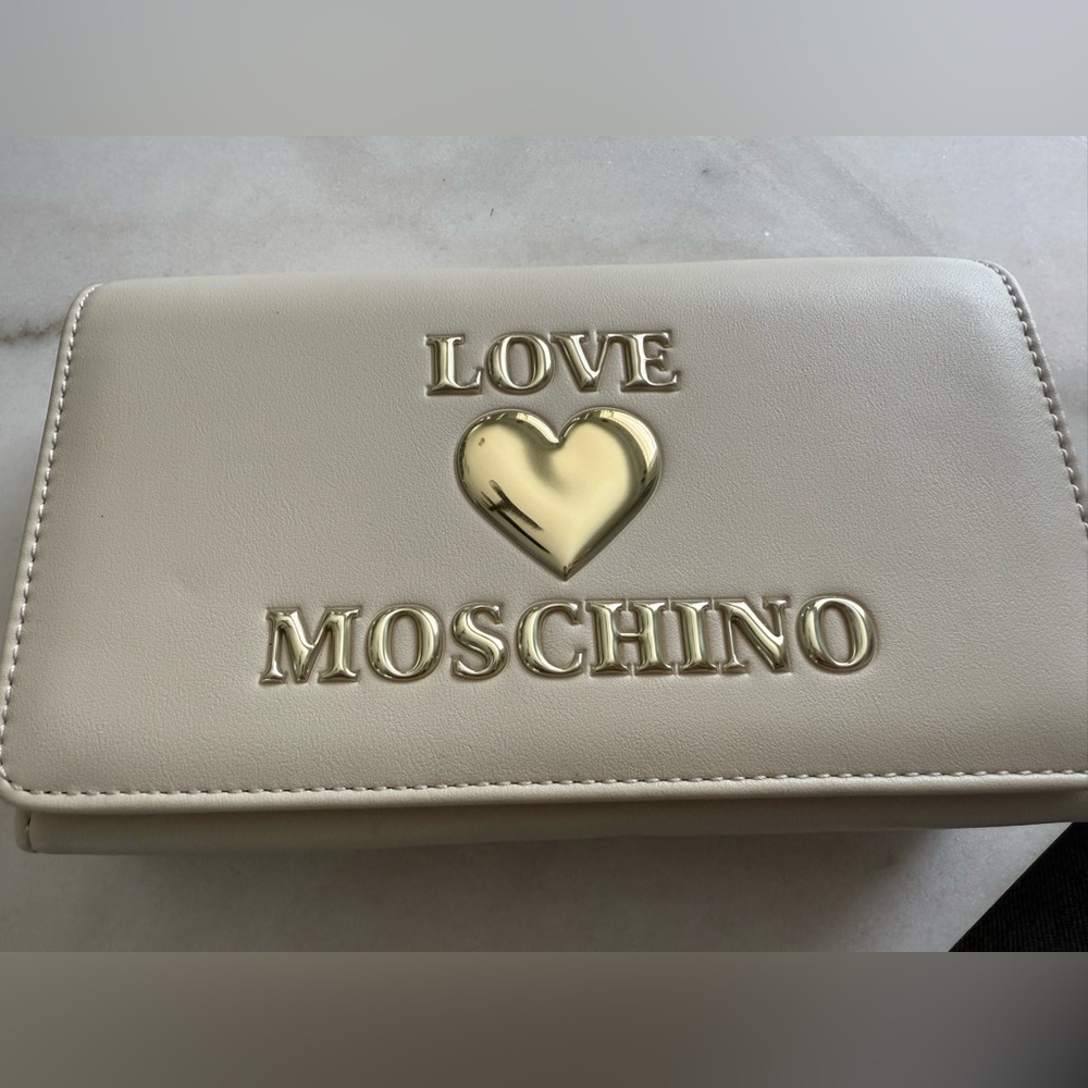 Love Moschino Cream Clutch with Gold Chain